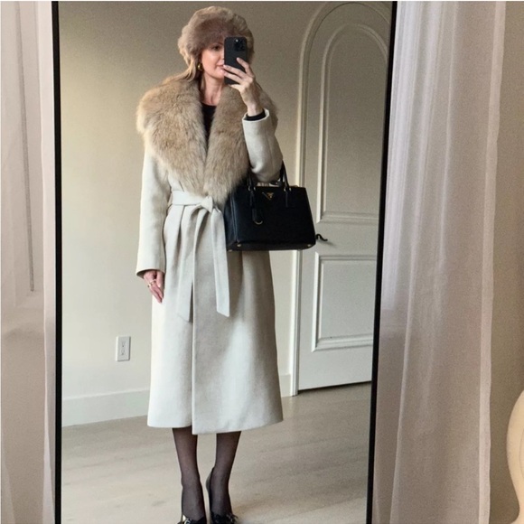MANGO Manteco Butter Wool Coat With Detachable Faux Fur Collar